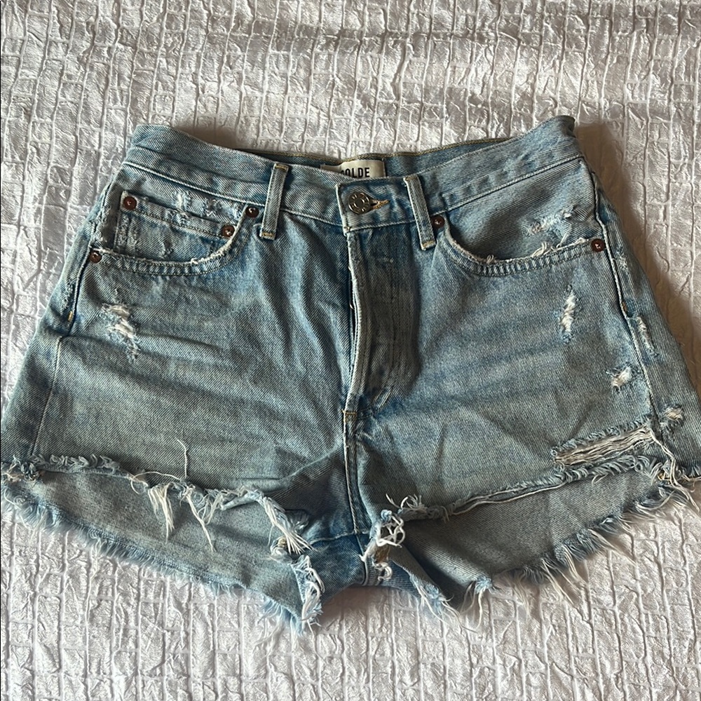 Agolde Blue Distressed Jean Shorts High-Waisted